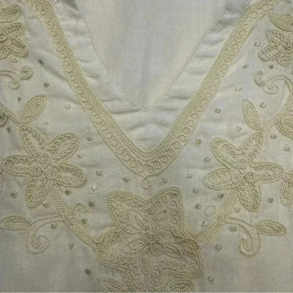 Charter Club Luxury linen ivory embroidered V-Neck 3/4 sleeve size medium - Picture 5 of 11